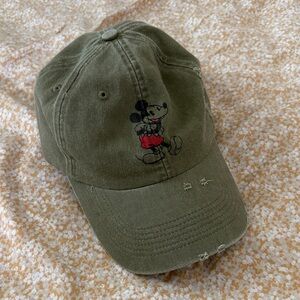 Mickey Mouse Distressed Olive Green Baseball Cap